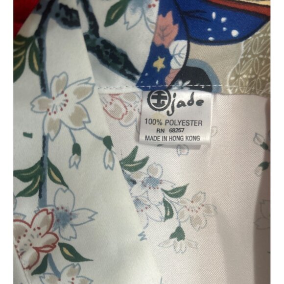 Jade Brand, White Floral Print/Geisha Design Long Polyester Kimono - Picture 10 of 11